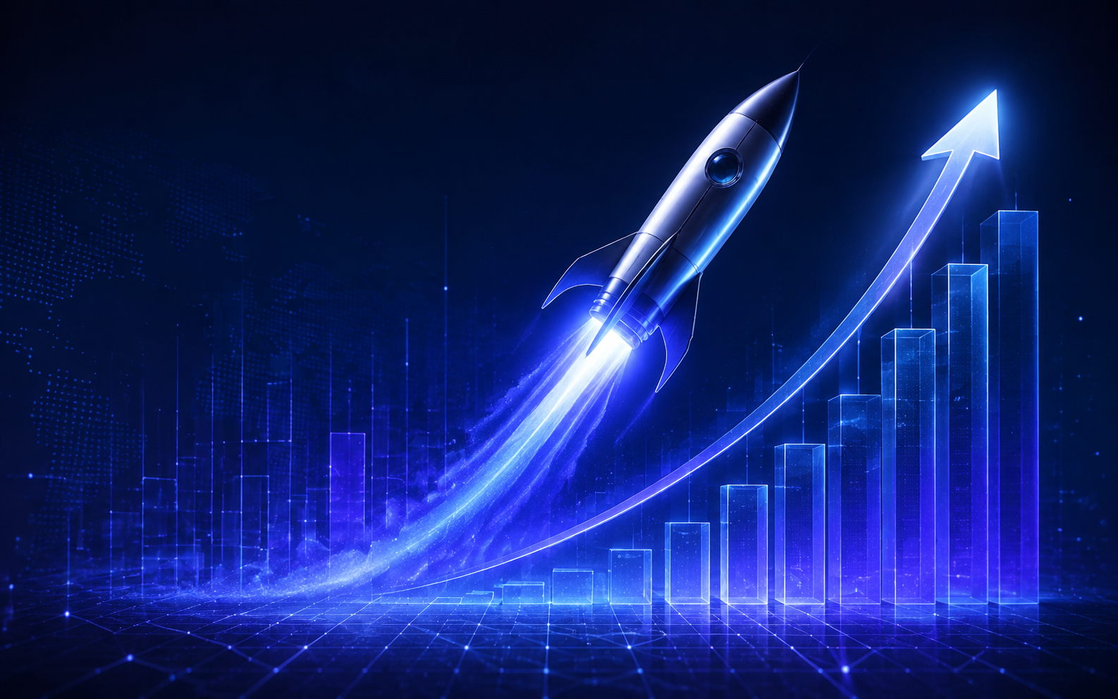 Rocket launching with rising business growth chart